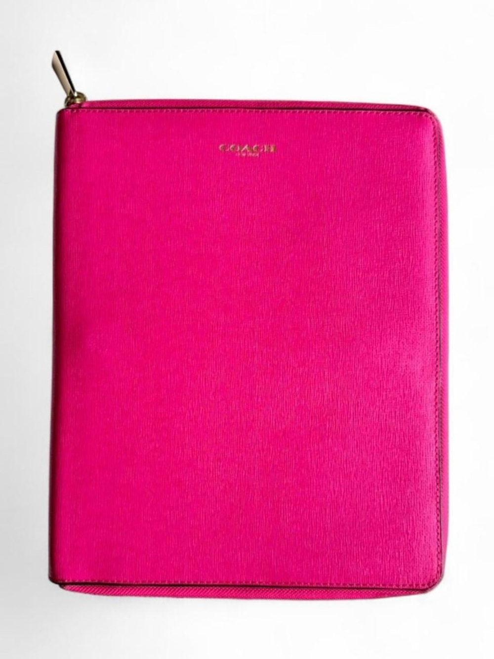 Coach Bright Pink Zip Folio with Gold Hardware